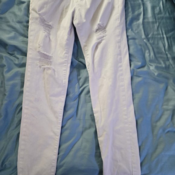 Guess white jean distressed denim pants 32/34 stretch skinny (Minor Staining) - Picture 9 of 11